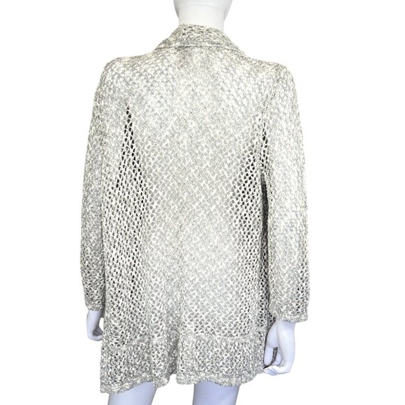 Chicos Womens Open-Knit Cardigan Lightweight Drape Front Gray Size 2 Cotton Blen - Picture 2 of 6